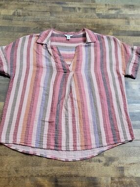 Sonoma Striped Pink Multi Short-Sleeve Women's Top Cotton Size M
